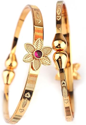 Shining Diva Fashion Set Of 2 Latest Traditional Design 18k Gold Plated Adjustable Bracelet Bangles for Women (Golden)(152...