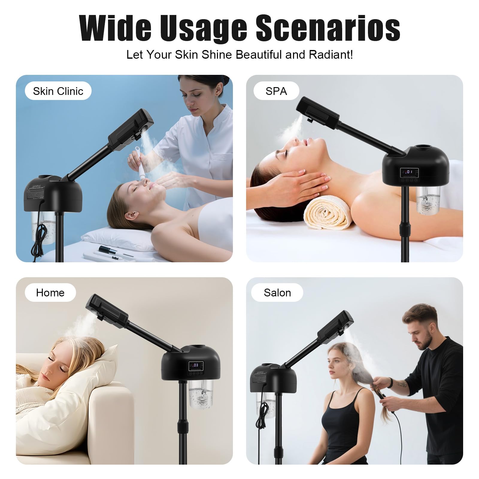750 W Vapozone Esthetique Professionnel Ecran LCD, Vaporisateur Visage Vertical avec Minuterie et Buse 360 °, 58-68cm Hauteur Réglables, Vaporisateur de Sauna Facial