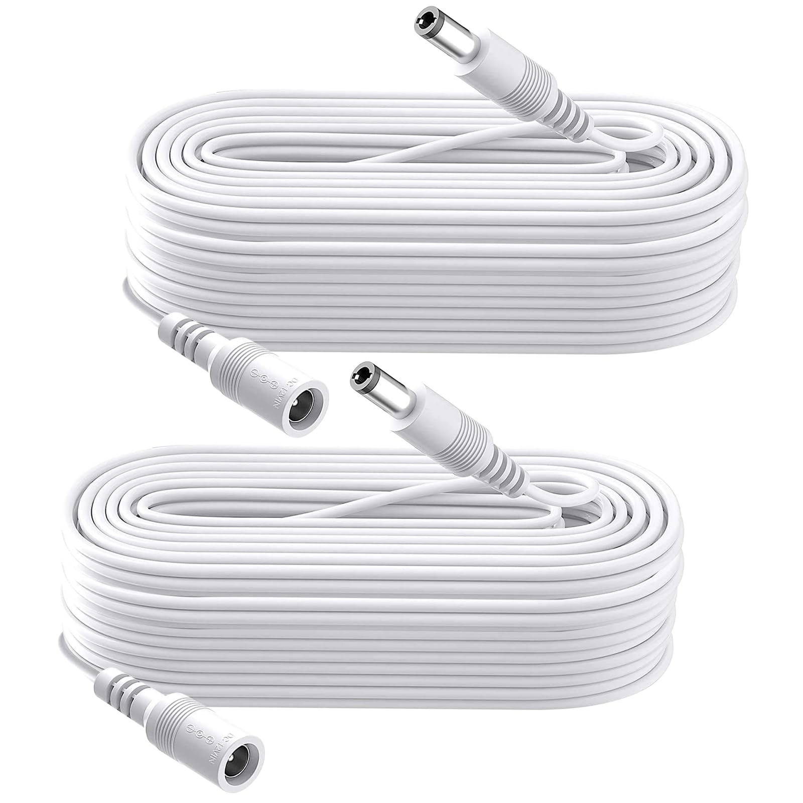 Security-01 2-Pack 8m Extension Cable, Plug 5.5mm x 2.1mm, DC 5V 6V 9V 12V 24V Power Adapter Extension Cord, for CCTV Camera, IR illuminator, Printer, LED Strip, White