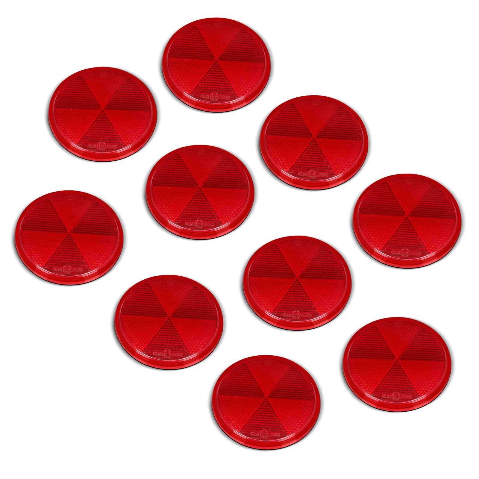 10 Pack 3 Inch Red Self Adhesive Round Reflectors, Road Stick-on