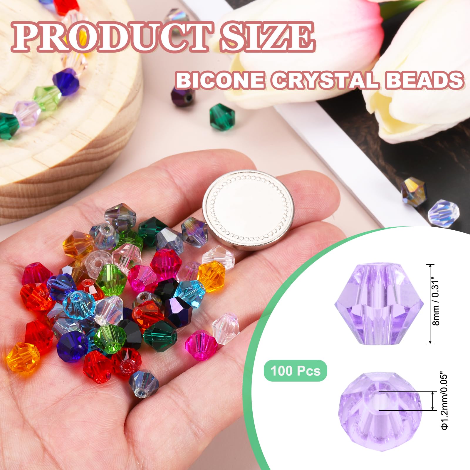 PATIKIL 100pcs 8mm Bicone Glass Crystal Beads - Image 2