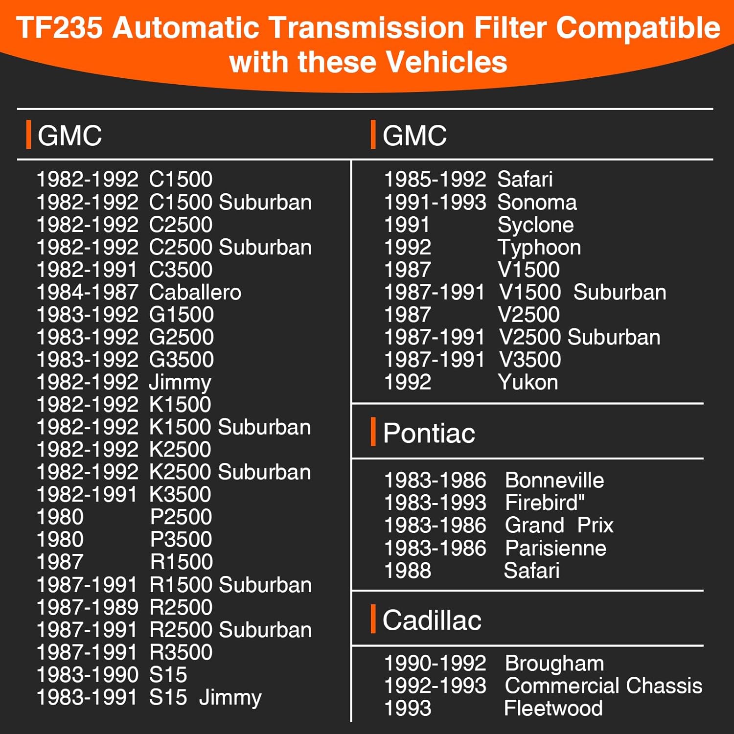 TF235 Automatic Transmission Fluid Filter and Gasket kit TH700-R4 4L60 Compatible with Chevrolet for Cadillac for GMC for Pontiac 1982-1994 GM Models Replace 8667689 TF235