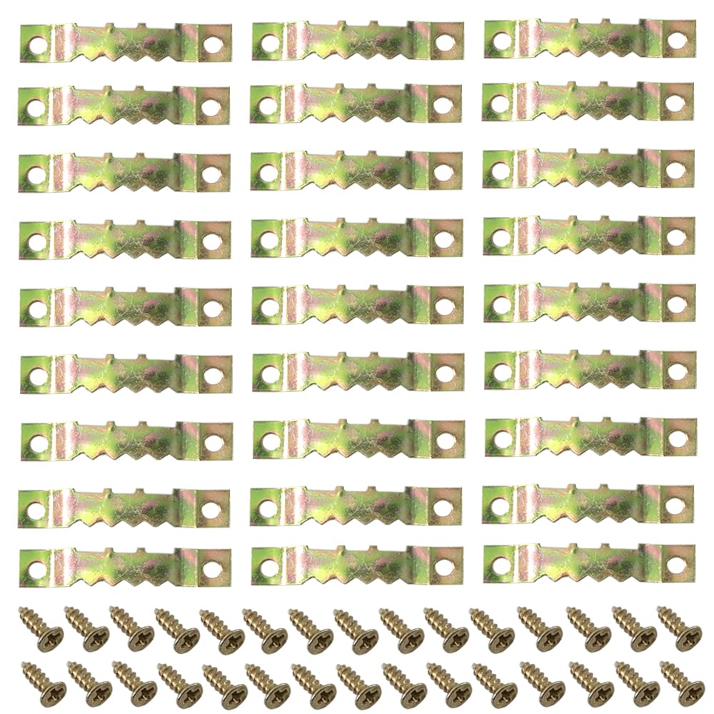 Yosawa 100 Pcs Sawtooth Picture Hangers Decor Picture Frames Hangers with Screws for Hanging Photos Clock Paintings Artwork Picture Frame Hook(Colour Gold/C)