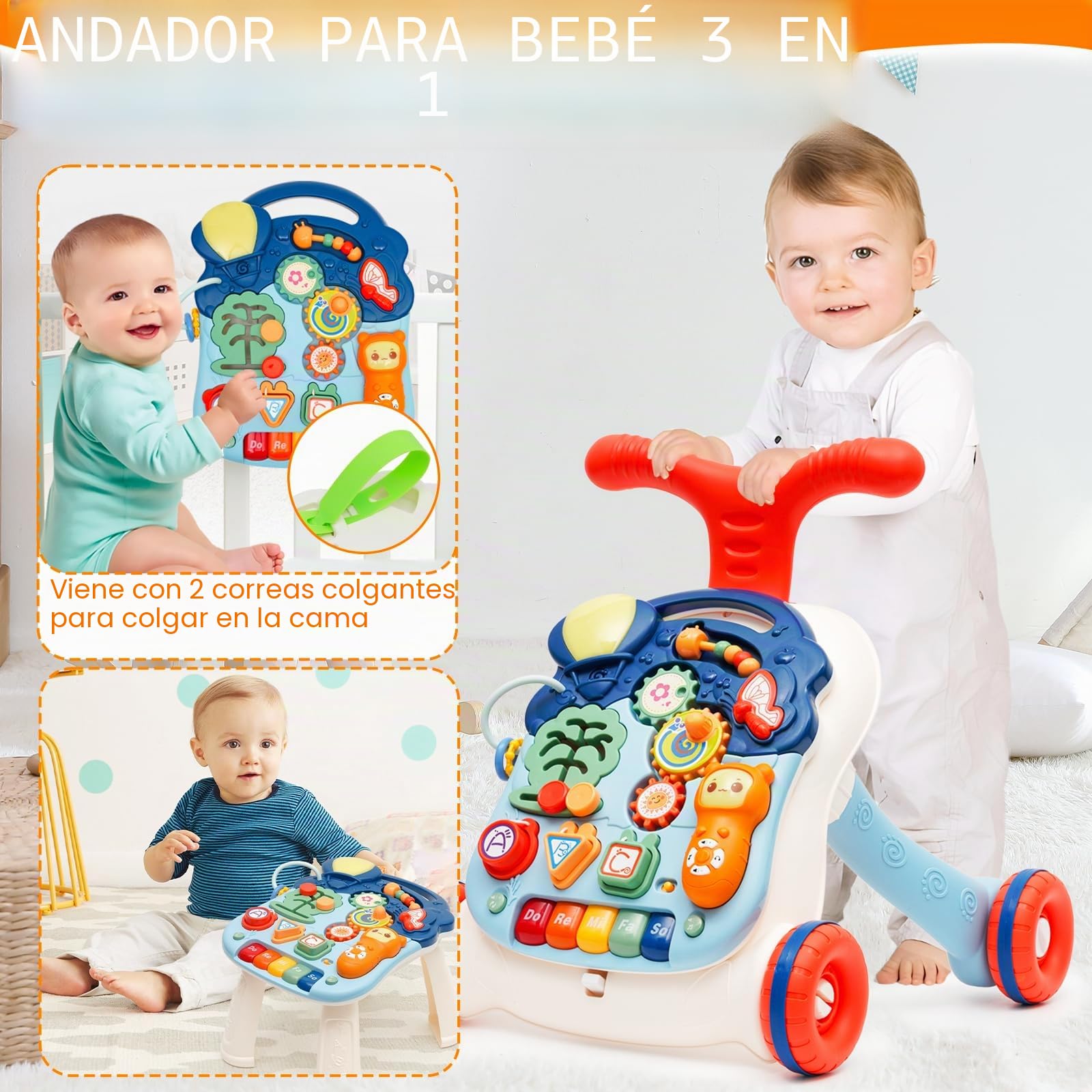 Andador Bebés,3 en 1 Caminador Bebe de juguetes de entretenimiento,Ruedas con velocidad regulable,Tablero de Juego Extraíble,para bebés de 12 a 36 meses