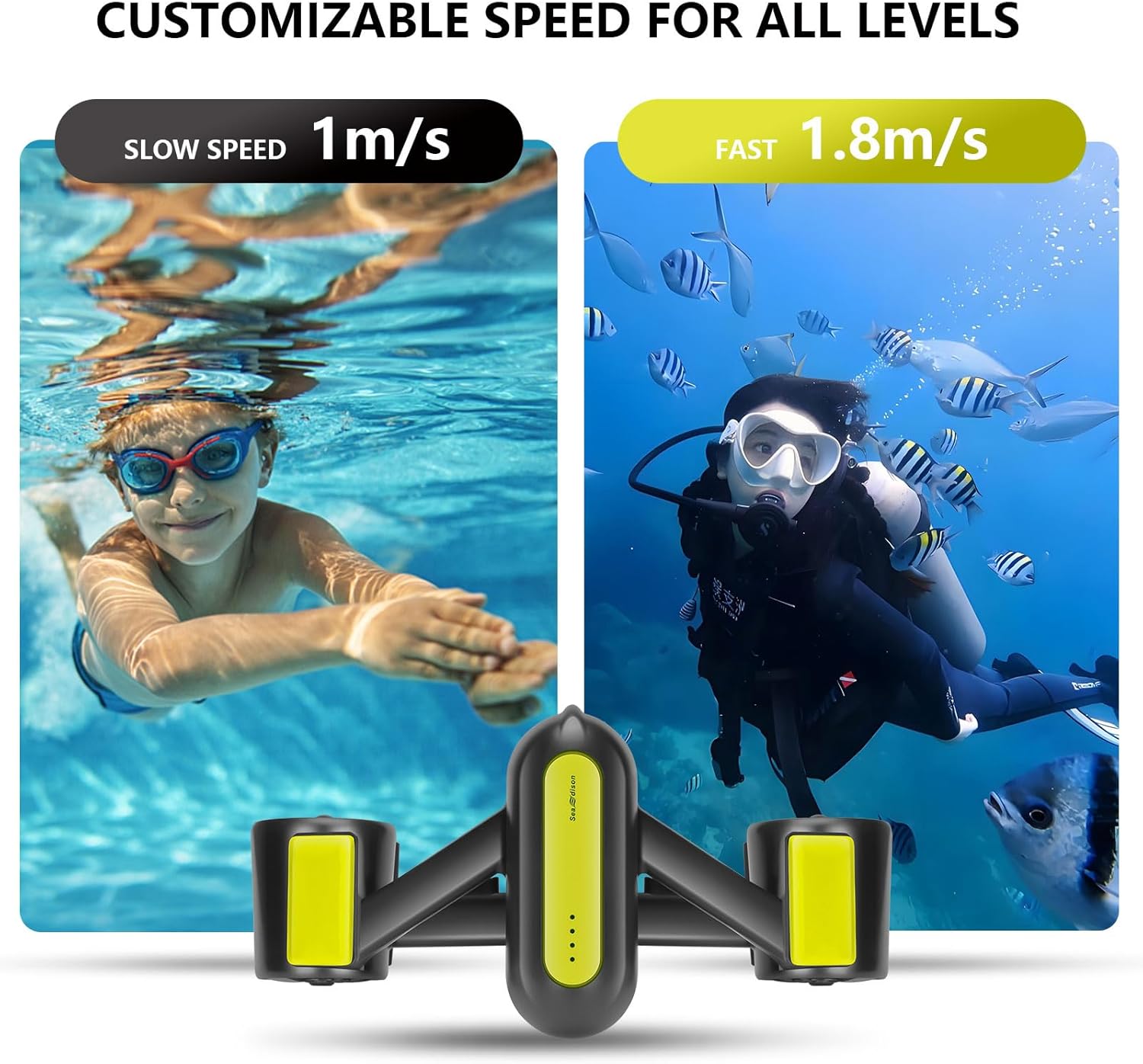 SEAEDISON Underwater Scooter, Water Scooter for Adults/Kids with Dual Motors, 2 Gear Speed Switch, 164ft Depth with Camera Compatible, Sea Scooter for Scuba Diving Snorkeling Water Sports