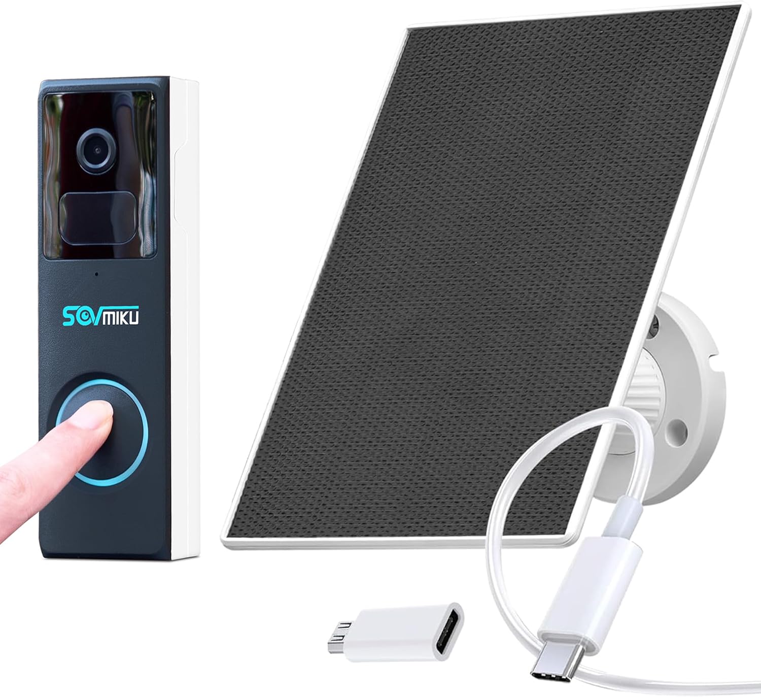 D2A Home Surveillance Battery Waterproof Wireless Video Doorbell with Chime and 5V Solar Panel,4-Times Charge for 1 year, Audible Alarm Easy to Setup,2.4GHz Wi-Fi,Human Detection,Two Way Audio