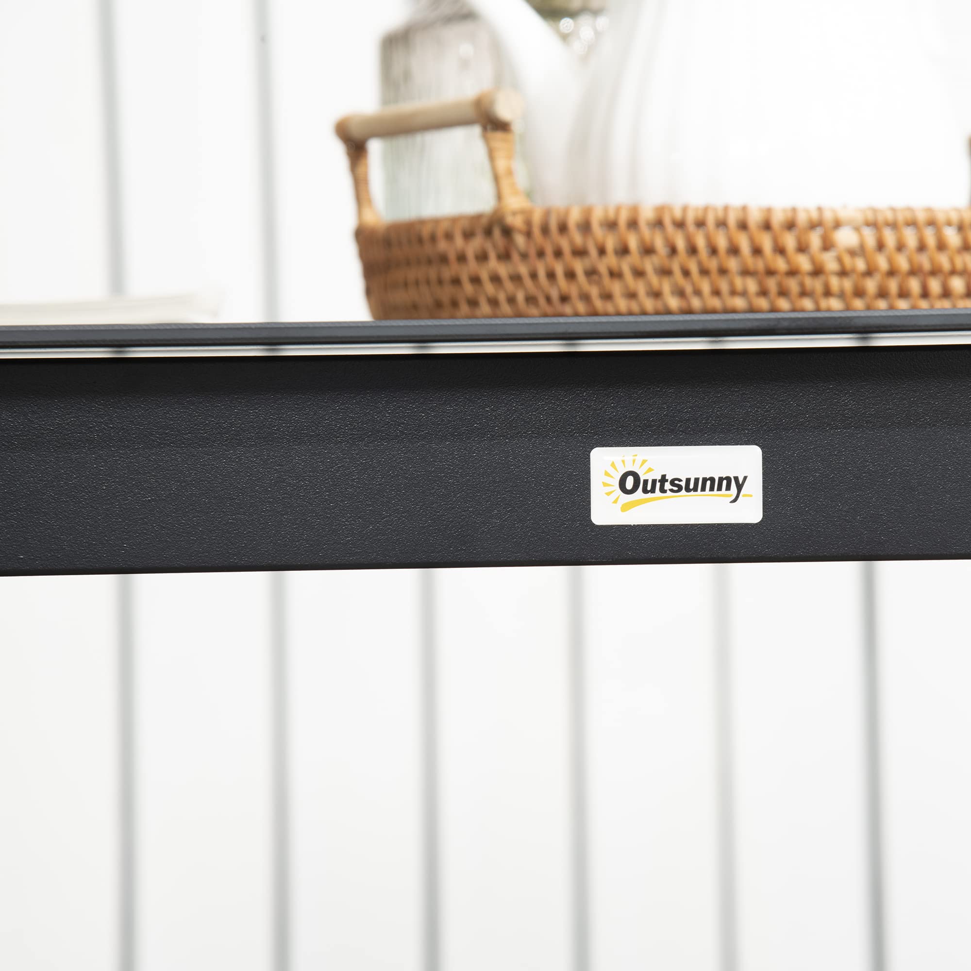 Outsunny Gartentisch, Balkontisch Hartglasplatte, 80 x 80 x 74 cm, Schwarz | Quadratischer Esstisch für Garten, Für 4 Personen, Terrassentisch, Alu