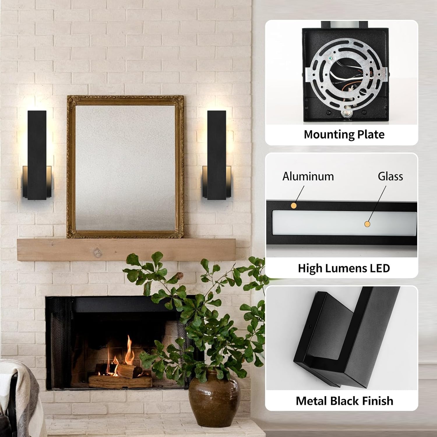 Aluminum LED Modern Wall Sconces Set of 2, 18W Matte Black Waterproof Sconce Wall Lighting Indoor Outdoor, Hardwired Wall Lights for Office,Porch, Bedroom, Bathroom, Living Room,Stairway