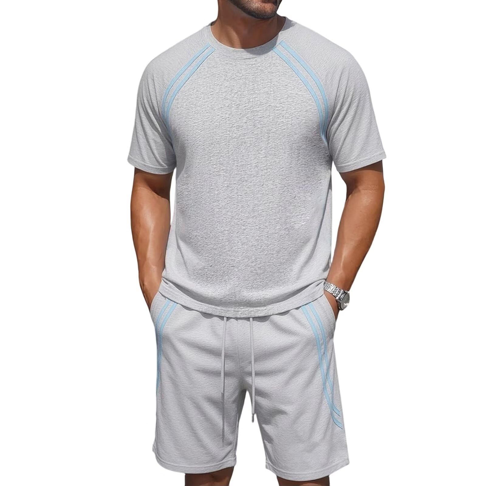 pletward Trainingsanzug Jogginganzug Herren Lockere Passform Atmungsaktiv | Trainingsanzug Jogginganzug Herren Sommer Outfit Herren Komplett Freizeit Tennis Fitnessstudio Outfit Fußball Golf Wander