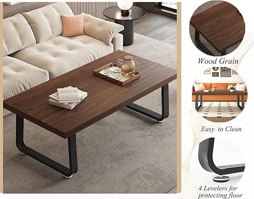 Miniatura 8 de HSH - Mesa de café rústica de nogal, mesa central moderna, mesa de café rectangular industrial para sala de estar, mesa de té simple de madera y