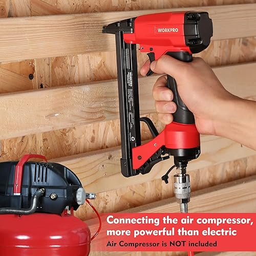 Miniatura 7 de WORKPRO Pistola de grapas neumática 8016, grapadora de tapicería de calibre 21 con 1500 grapas de 14 a 58 pulgadas, accionada por aire, escape