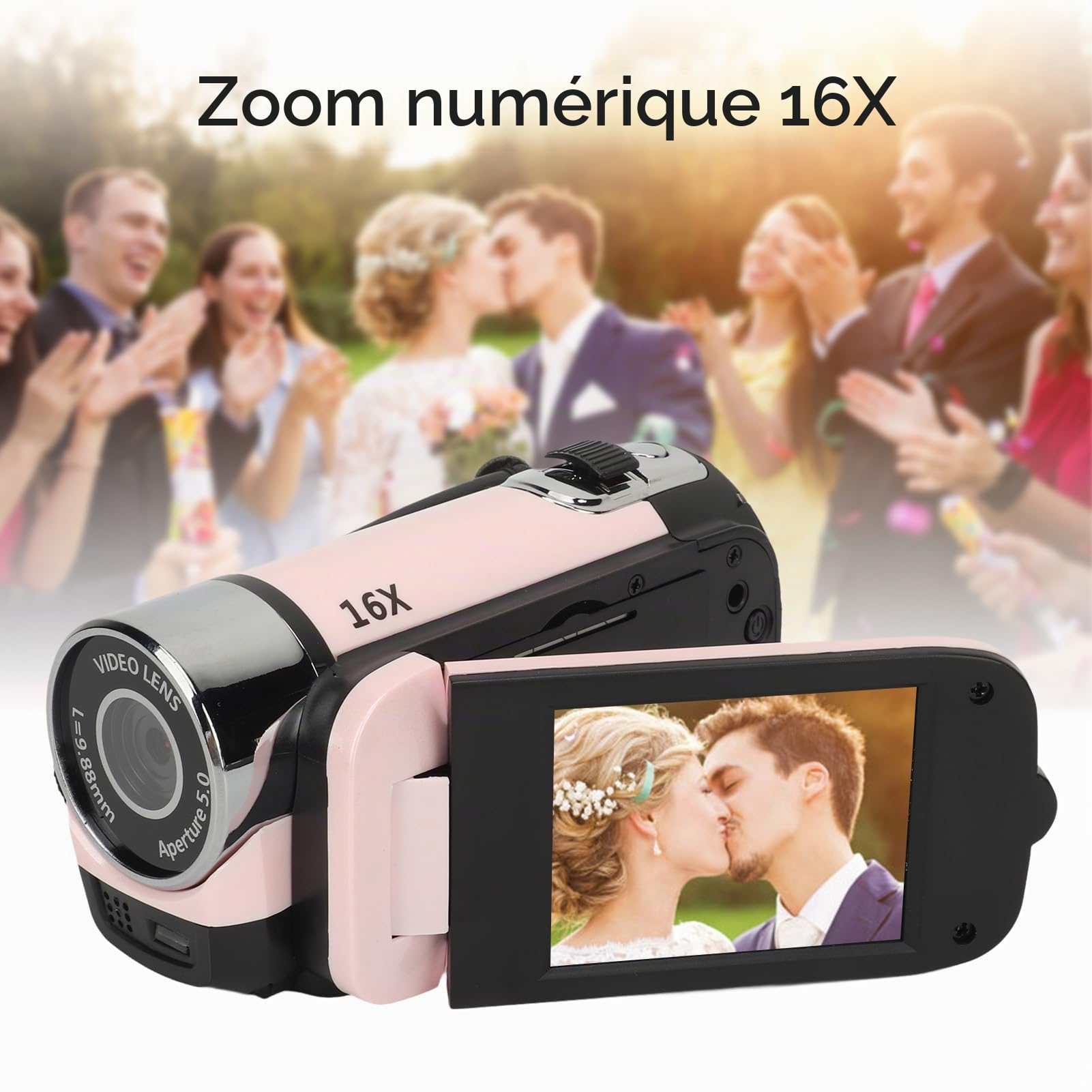 ASHATA Caméscope de Caméra Vidéo D90, Enregistreur D'appareil Photo Numérique 1080P 16MP, écran Rotatif de 2,4 Pouces, Caméscope à Zoom Numérique 16X avec Lumière de