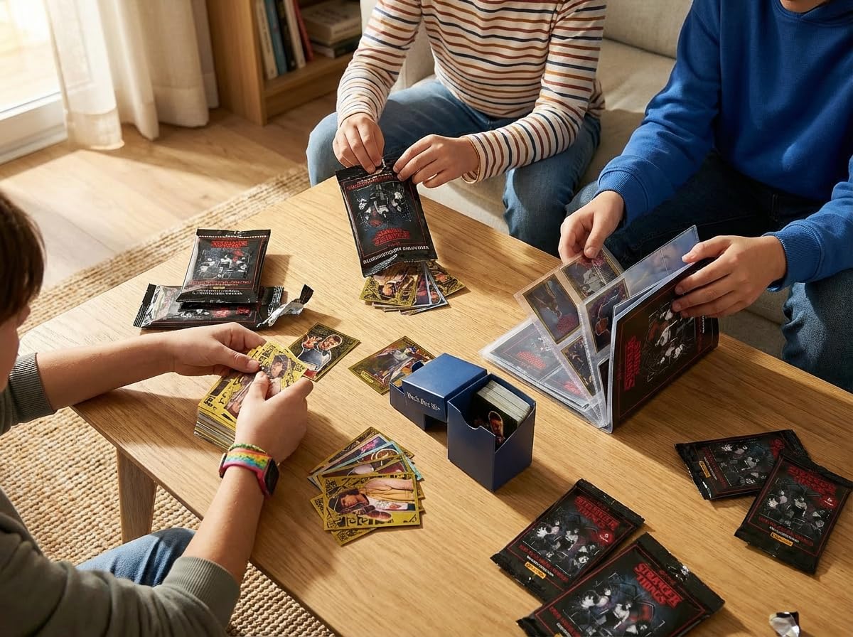 Panini Stranger Things Megapack de Lanzamiento, Colección HC Trading Cards, con 8 Sobres Extra y Deckbox 80 para Guardar los cromos repetidos