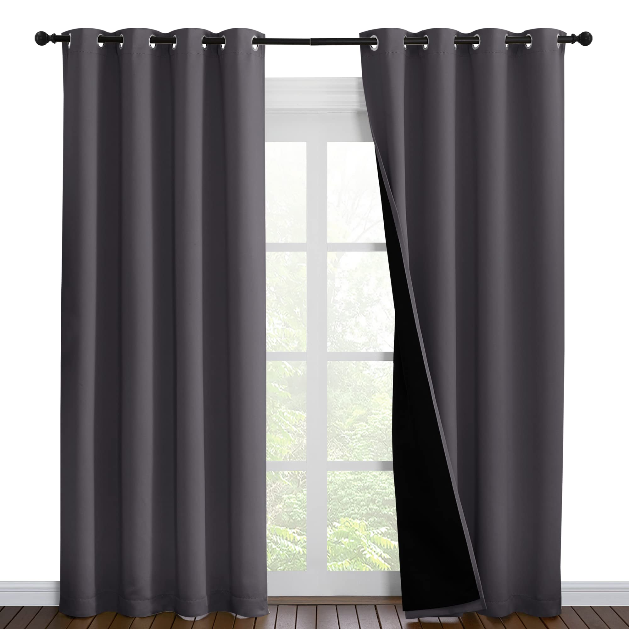 NICETOWN Grey Full Shade Curtain Panels, Pair of Energy Smart &amp; Noise Blocking Out Blackout Drapes for Dining Room Window, Thermal Insulated Guest Room Lined Window Dressing(Gray, 55 x 86 inch)
