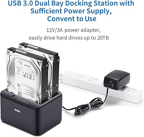 Miniatura 5 de SSK Estación de acoplamiento de disco duro de aluminio, USB 3.0 a SATA Dual Bay External HDD Dock Caddy Reader para 2.5 y 3.5 pulgadas SATA HDD SSD,