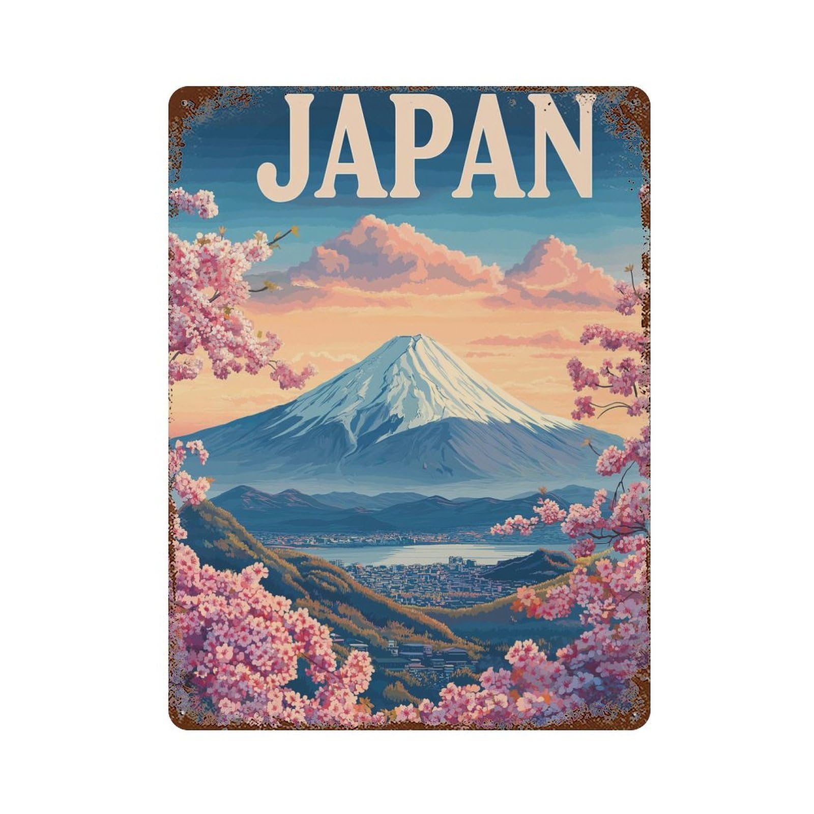 Japan Landscape with Mount Fuji Retro Metal Sign 15.7"x11.8", for Bistro, Counter And Cafe Decor, Rustic Home Decor