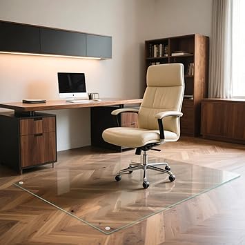 36" x 46" Tempered Glass Office Chair Mat for Carpet, Smooth Glide, Easy Roll On/Off, Heavy Duty Desk Chair Mat for Hardwood Floor Protection, Easy to Clean, Scratch-Resistant, Anti-Slip
