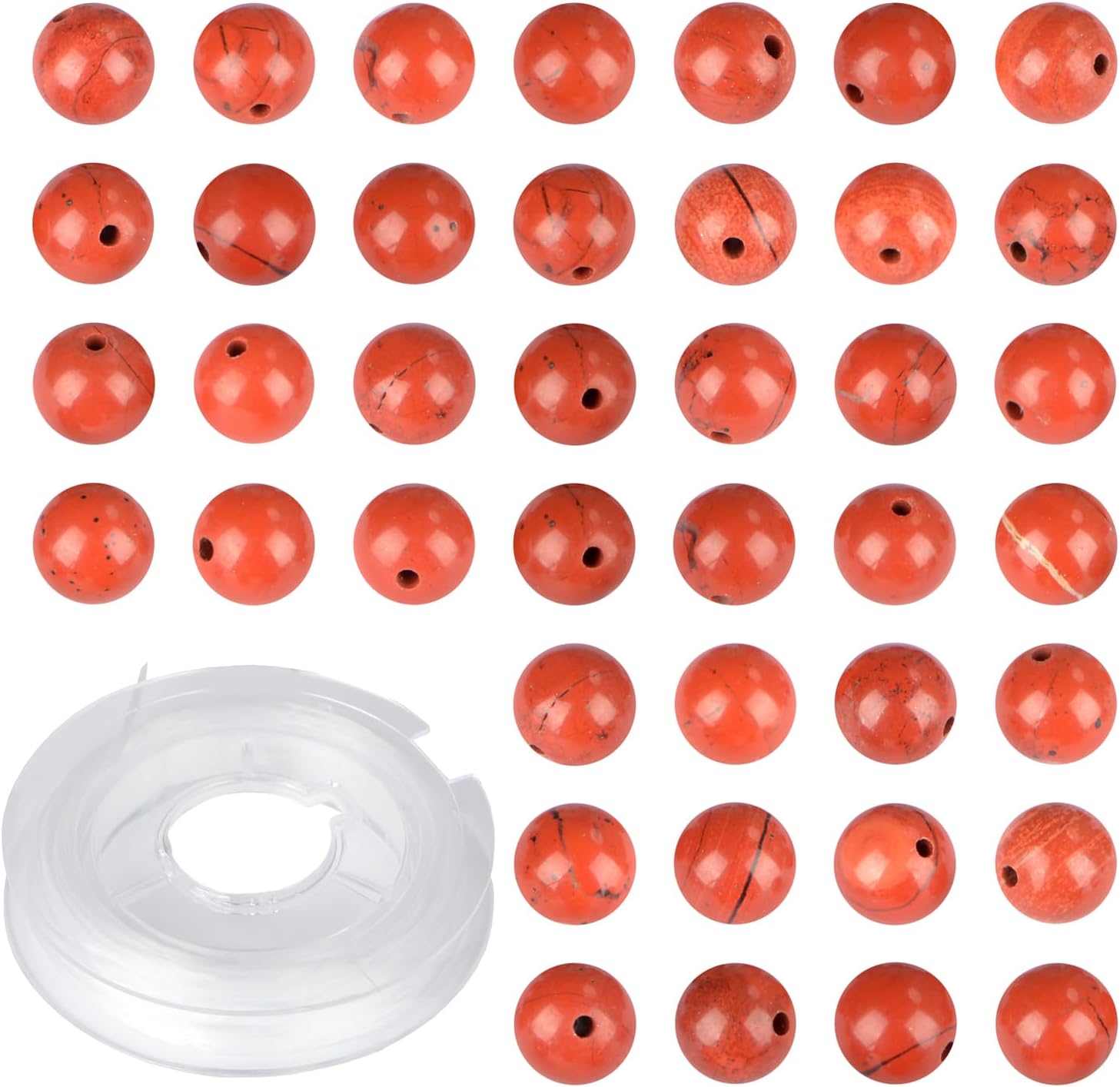 10mm 100pcs Natural Stone Beads Red Jasper Round Genuine Stone Beading Loose Gemstone Hole Size 1mm DIY Charm Smooth Beads for Bracelet Necklace Earrings (Red Jasper 10mm)