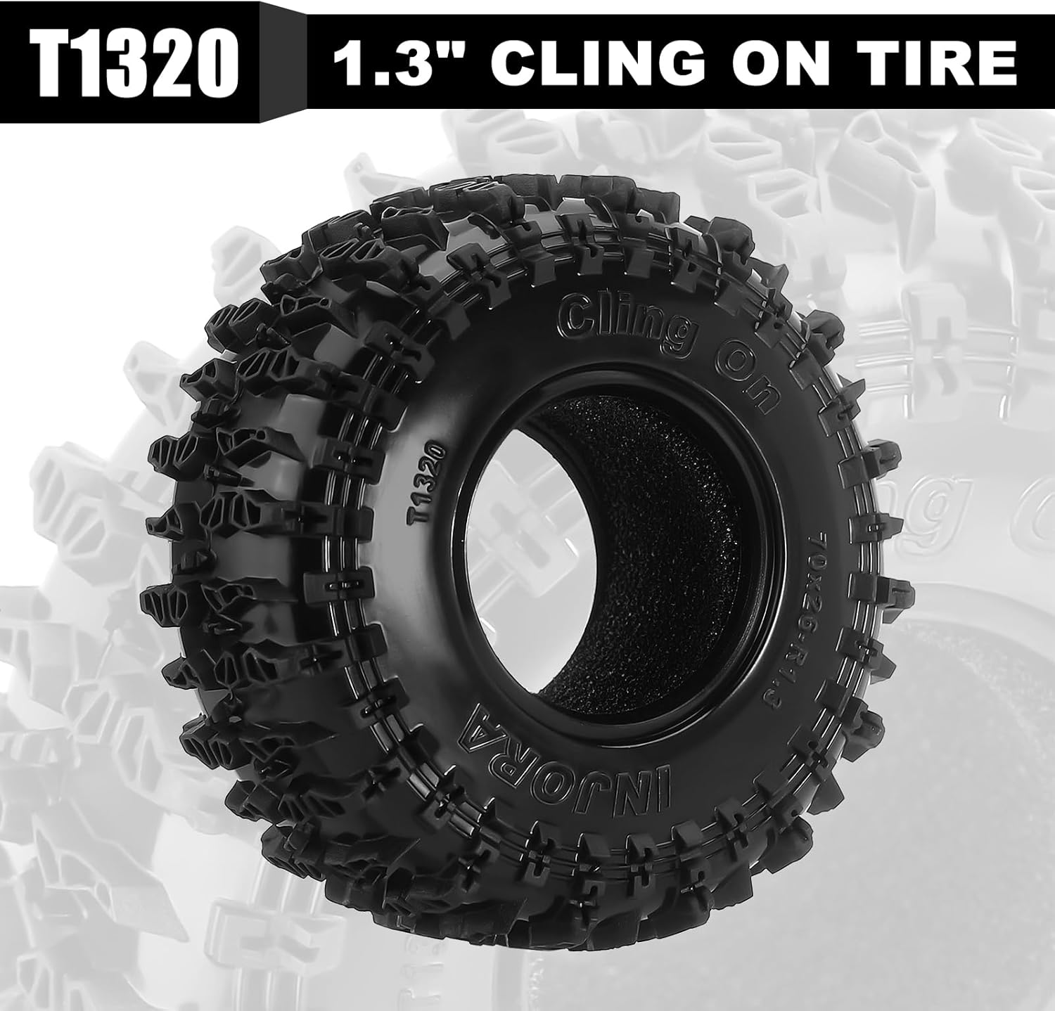 INJORA 1.3"Tires -S5 Cling On Tires 70 * 26mm for SCX24 TRX4M AX24 1/18 1/24 Micro Crawler,T1320