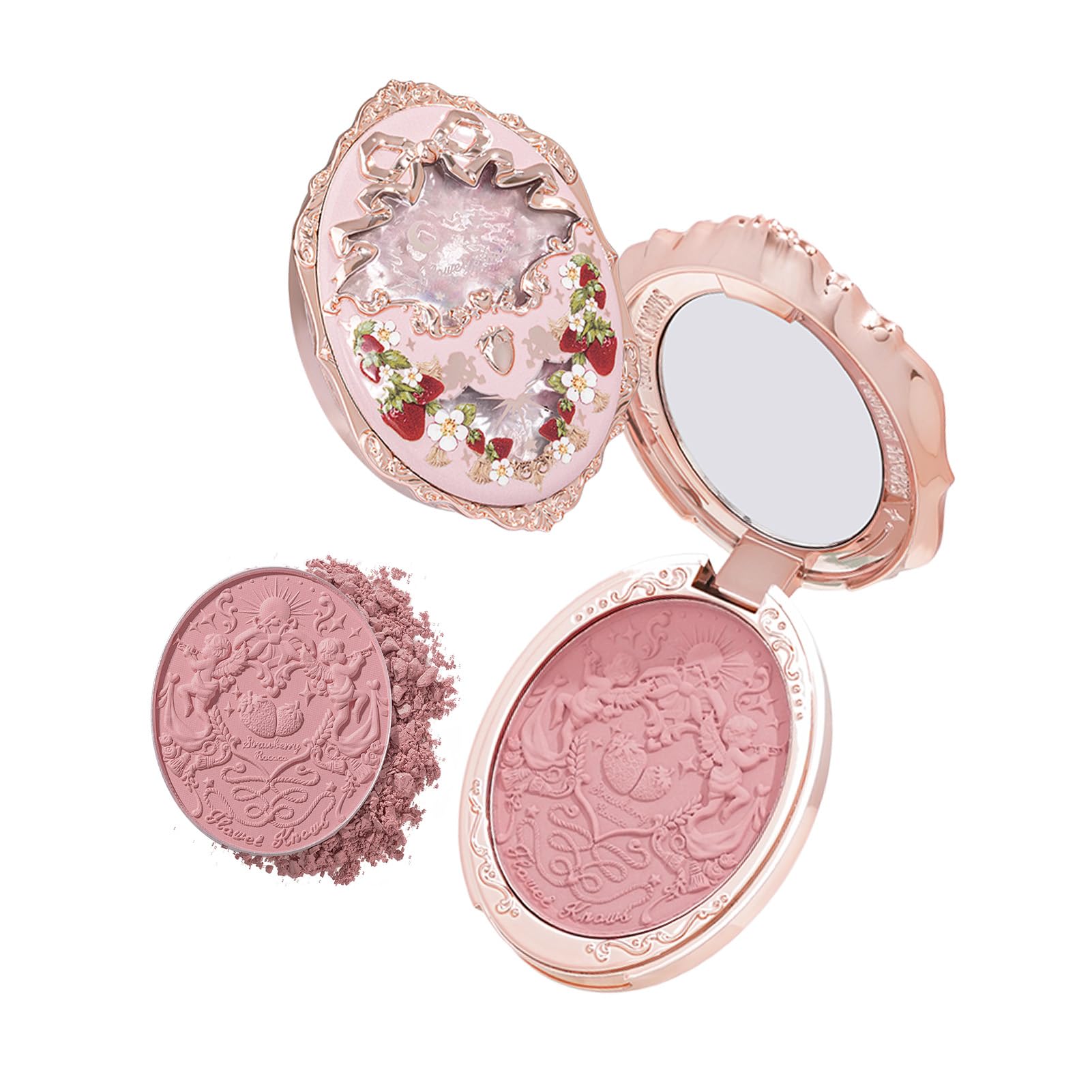 Flower Knows Strawberry Rococo Embossed Blush;Pink Matte Finish;Buildable & Blendable Powder Blush for cheeks,Natural Flush for All Skin Tones(03 Classic Ballet, 5g)
