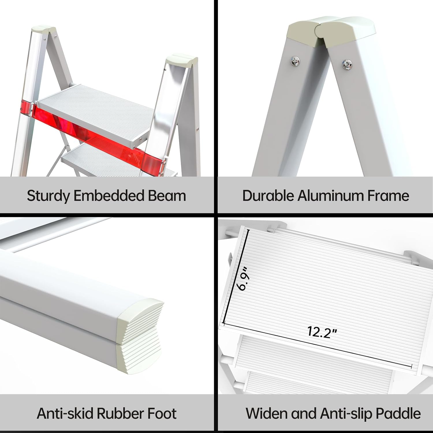 Foldable 3 Step Stool for Closet/Kitchen-Aluminium Gold Step Ladder Steps Stools, Folding 330lbs Lightweight Ladders with Anti-Slip Wide Pedal, Portable Kids/Adults Ladder