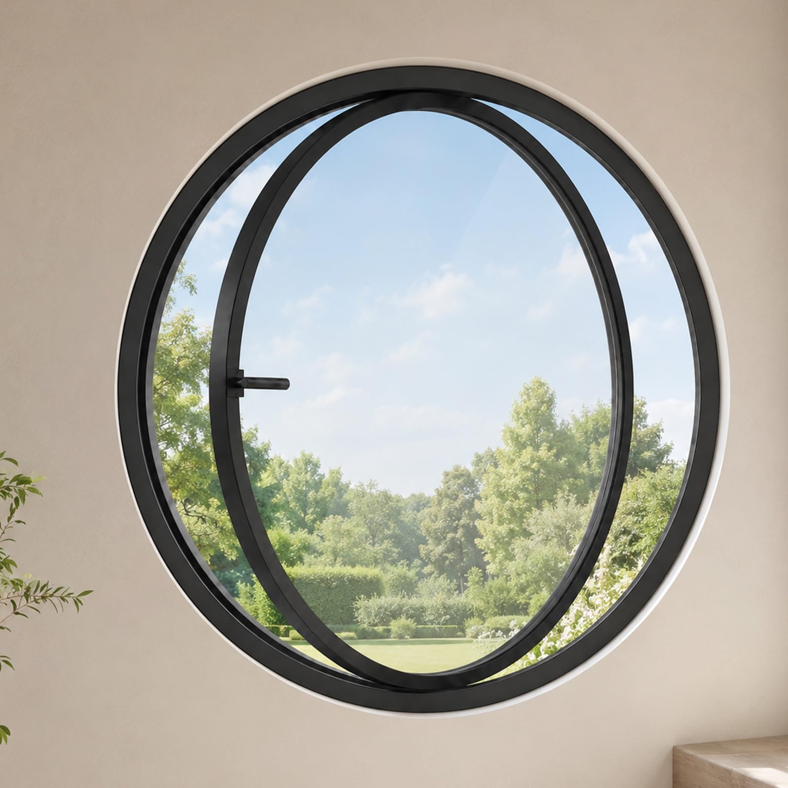 Circular Pivot Window 360° Rotation, Rotating Shed Window with Handle Ventilated, Round Window Aluminium Alloy + Tempered Glass, Decorative for Attics Hallways(Black C,40 CM/15.7 in)