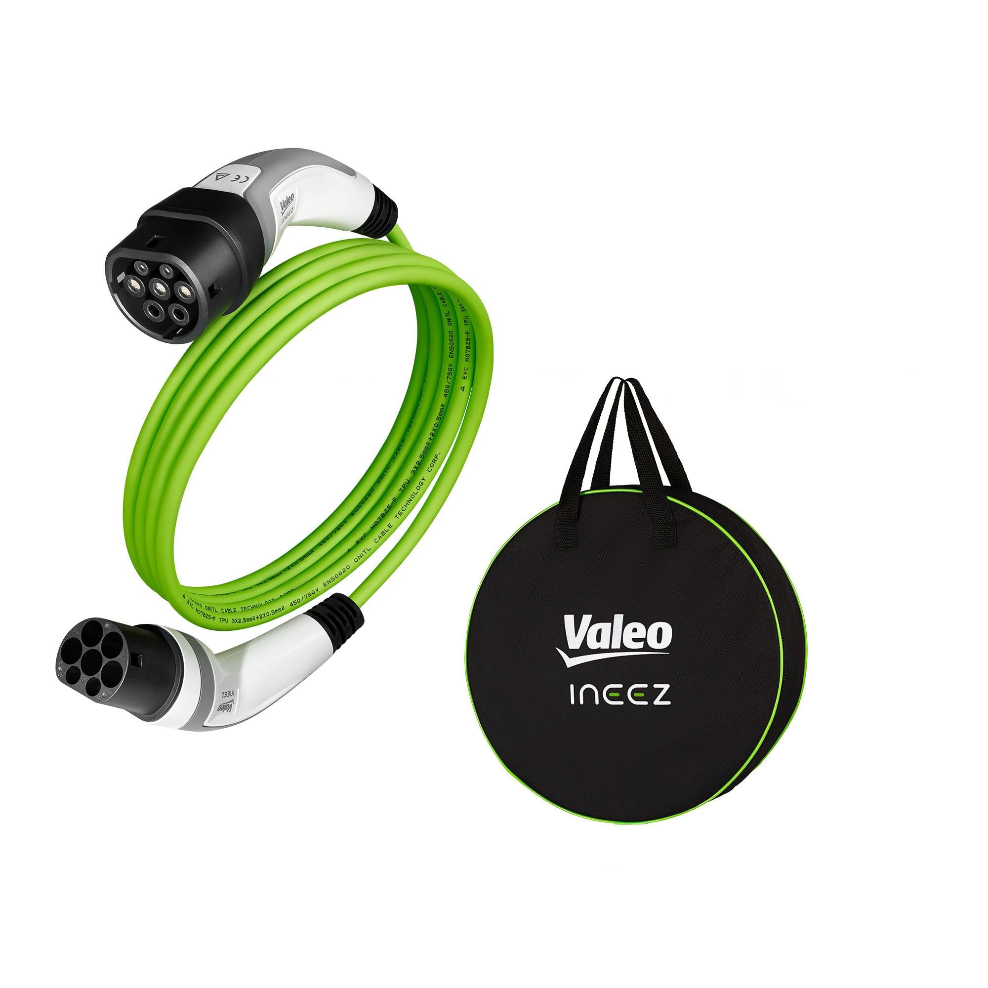 Valeo Ineez - 652103 - Cable de Carga para vehículos eléctricos o híbridos enchufables con Bolsa de Transporte - Tipo 2 a Tipo 2-7,4 kW - 5 Metros