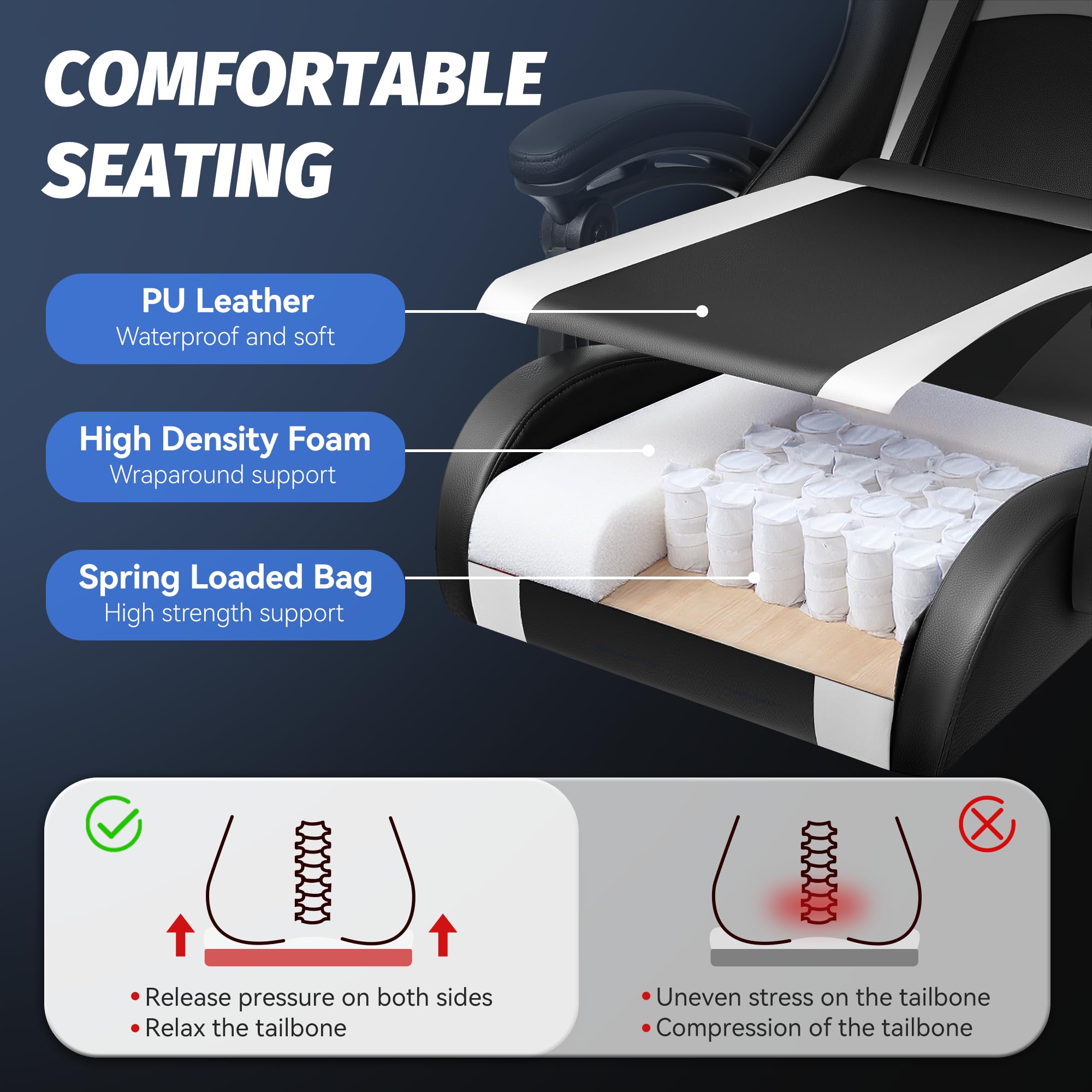 OneGame Sedia Gaming Ergonomica, Schienale Alto Sedia da Gioco per Computer, Regolabile in Altezza, Stile Racing Gioco Ufficio con Poggiatesta Supporto Lombare, Bianco