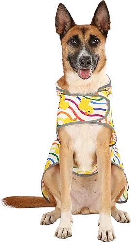 Miniatura 10 de Abrigo impermeable para perros XL, impermeable para perros con capucha y agujero para correa, chaqueta de lluvia reflectante para perros extra grande