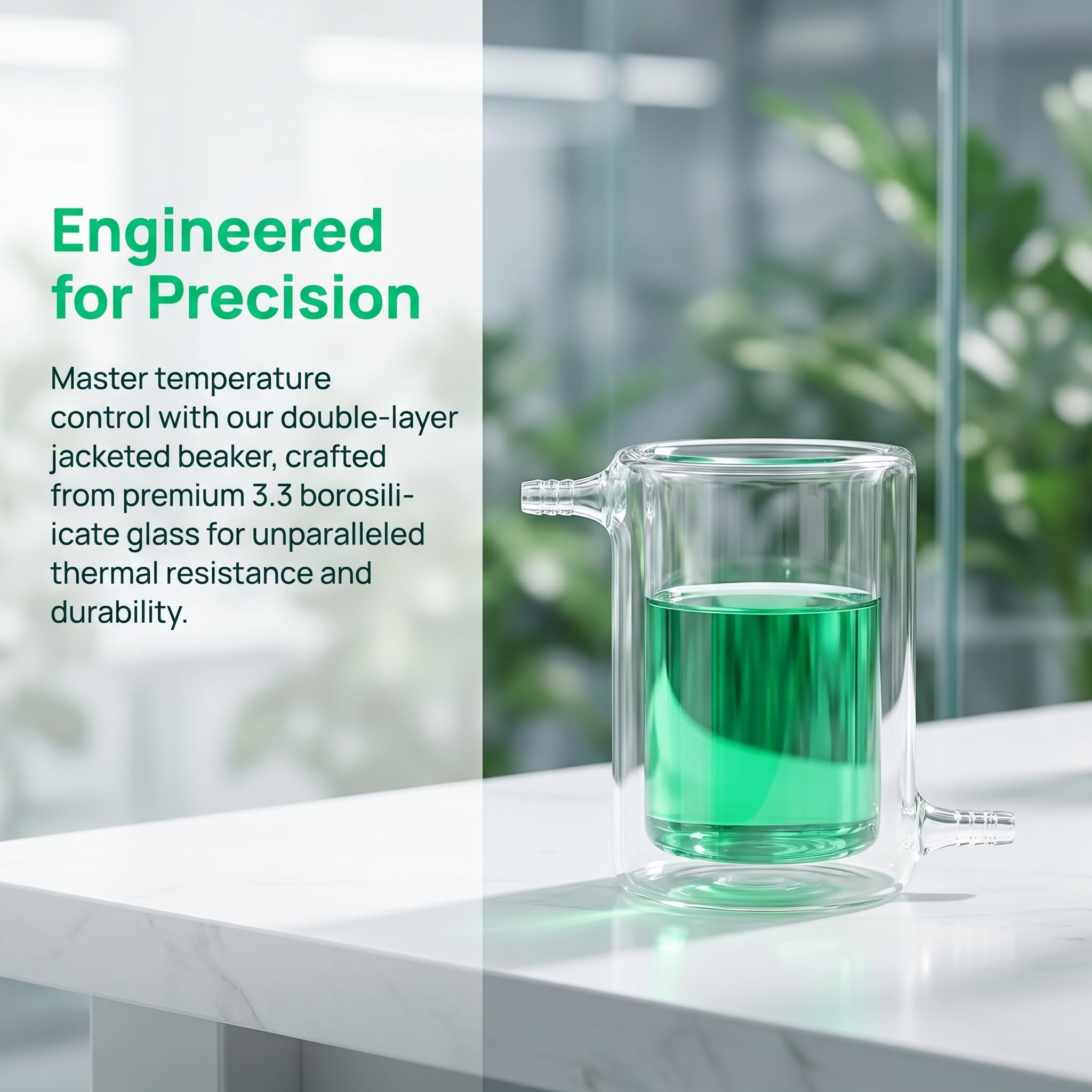Becher in Vetro Borosilicato A Pareti Spesse, Reattore da Laboratorio in Vetro Borosilicato A Doppio Strato da 3,3 Litri per Riscaldamento E Miscelazione Sicuri. 50ml