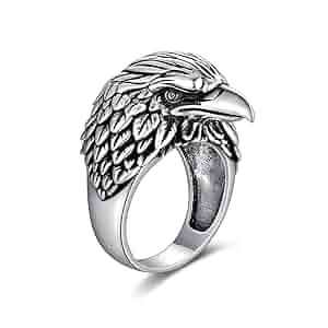 LONAGO Bald Eagle Ring for Men Biker Stacking Ring Stering