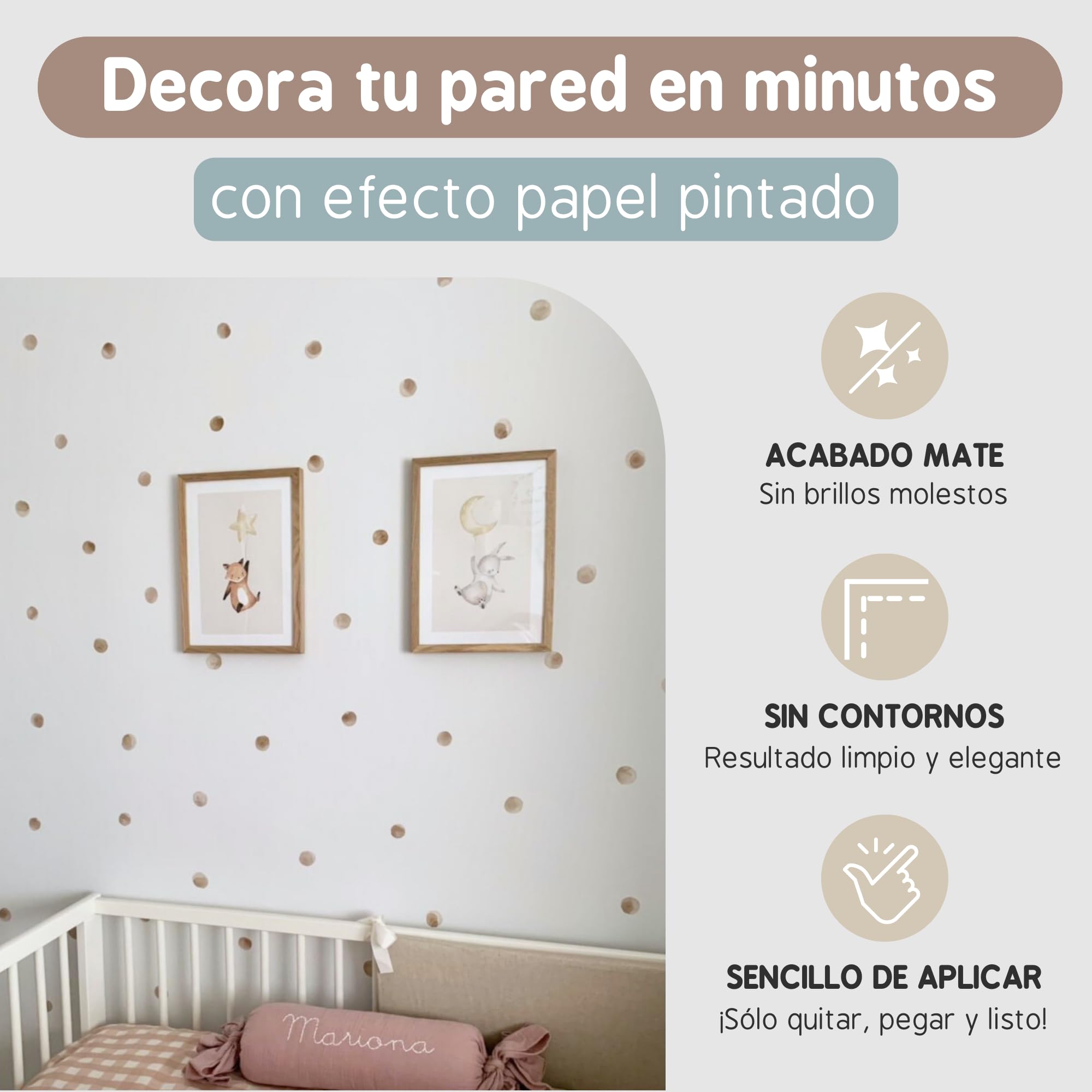 Pegatinas Pared Decorativas | Vinilo Adhesivo Pared Topos Acuarela | Efecto Papel Pintado | Detalle Decorativo | 50 piezas | TRESXICS (Marrón)