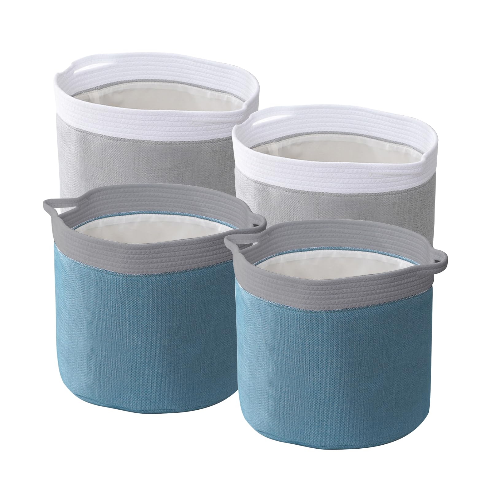 HOTOOLME 4er-Set Aufbewahrungskörbe Aus Baumwollseil & Leinen | 30,5x34 Cm | Geflochten, Faltbar | Für Bad, Schlafzimmer & Mehr
