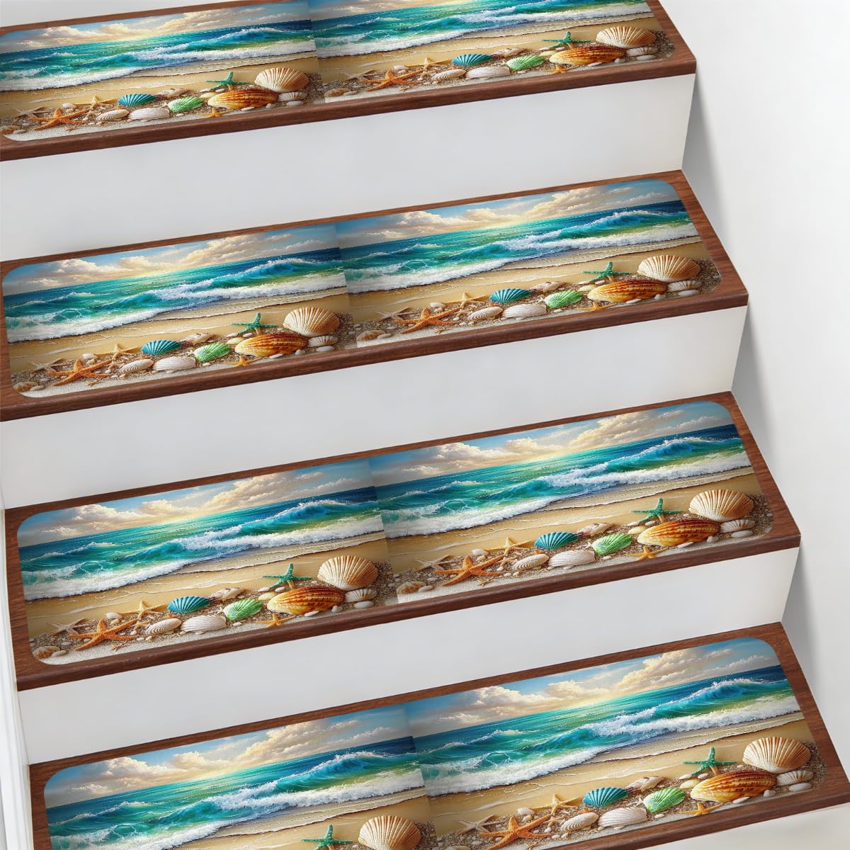 Alfombra para peldaños de escalera antideslizante con olas de playa
