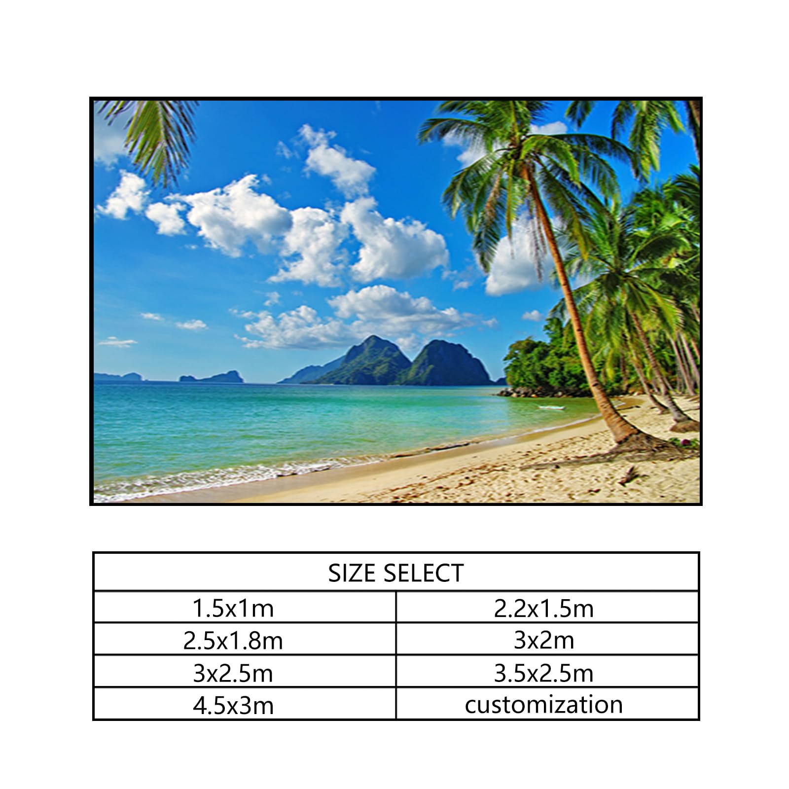 YongFoto 3x2,5m Vinilo Fondo Playa Fotografia Mar Paisaje Cielo Azul Nubes Blancas Palmera Montaña Telón de Fondo Infantil Fiesta Cabina de Fotos Bandera Niños Estudio Fotográfico Accesorios