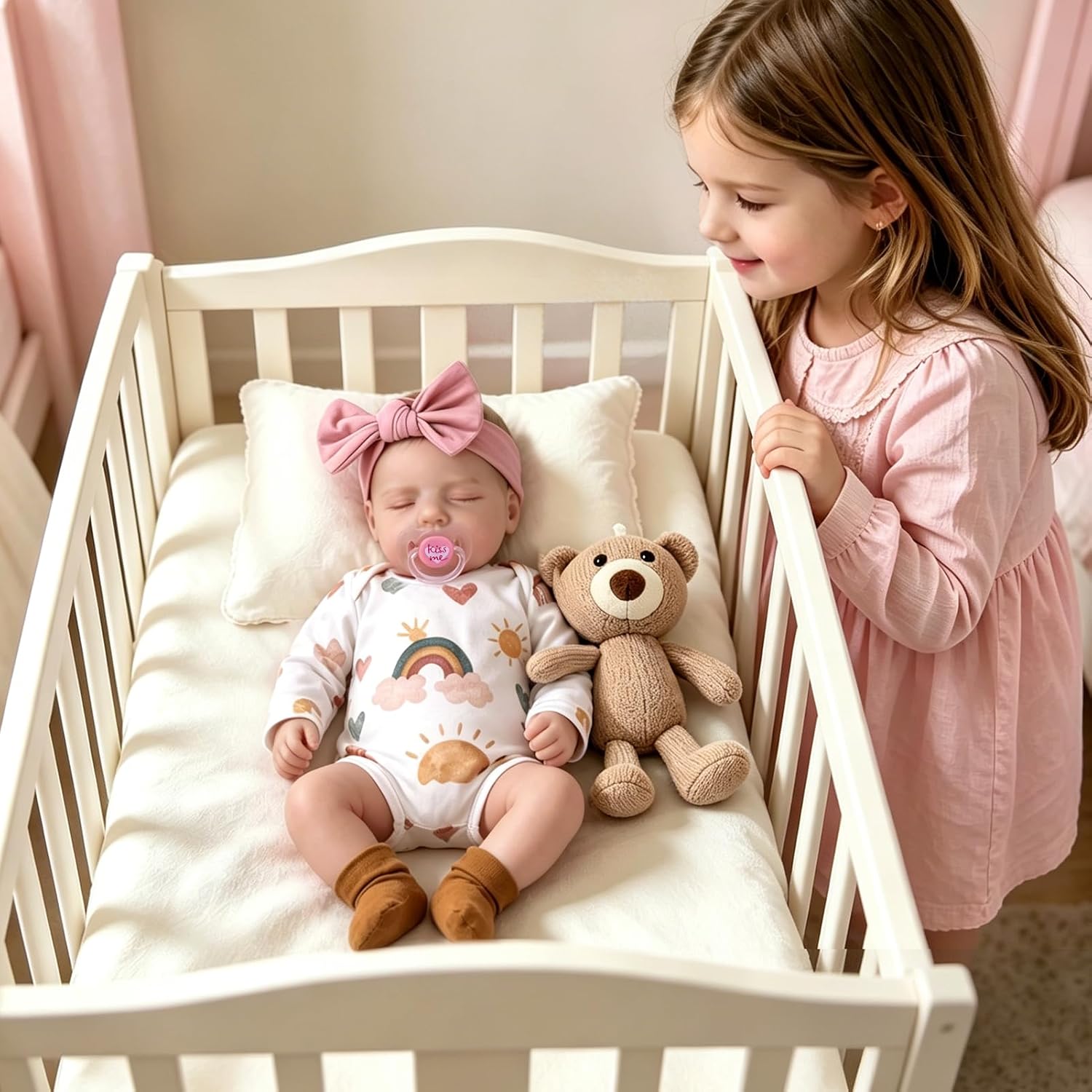Condition photo showing New/Like New for aori lifelike reborn baby dolls real life realistic baby dolls 20 '' sleeping newborn baby girl with rainbow doll clothes for girls 3+ beige