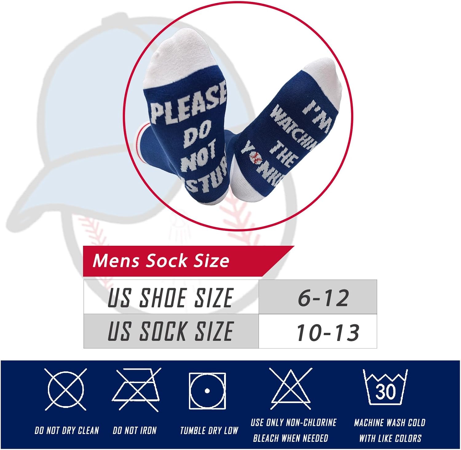 Novelty Crew Socks - Please Do Not Disturb, I’m Watching The Game Sports Birthday Gifts Gifts for Baseball Lover Father Day Gift for Dad Grandpa Baseball Lover Husband and Boyfriend Men Papa - Image 3