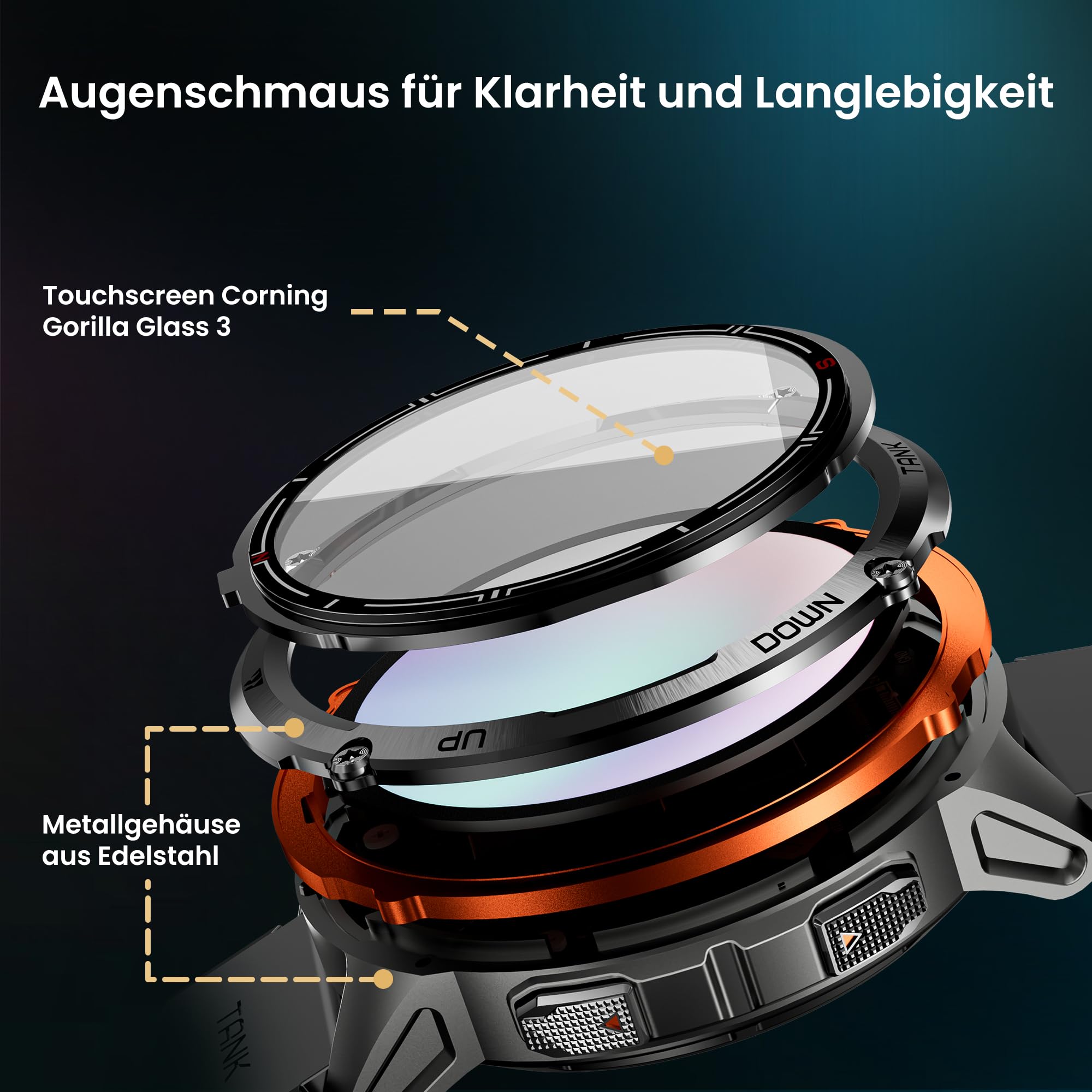 KOSPET Tank T3 Ultra 2 Smartwatch Herren, Dual-Band GPS, 1,43'' AMOLED