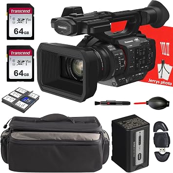Panasonic HC-X2 4K Camcorder + 2PC 64 GB Memory + Handle Unit + Camera Carrying Case + Battery Charger + Deluxe Cleaning Kit + More 18pc Bundle, Black