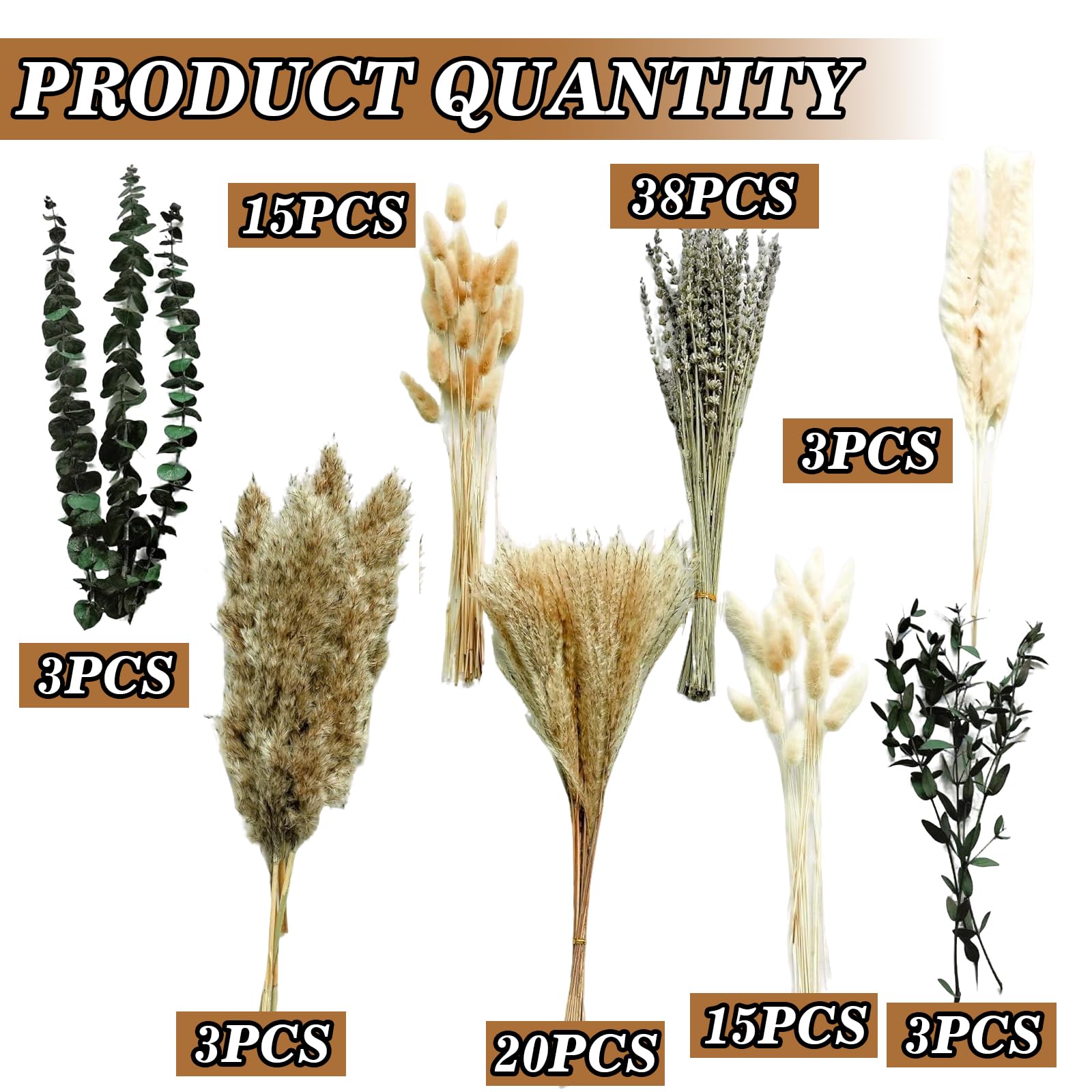 HhBdy 100 Piezas Pampas Secas Decoracion, Flores Secas con Eucalipto Preservado Flores Secas Naturales Decoracion Hogar Estilo Bohemio para Mesa de Comedor Boda Decoración para Fiestas