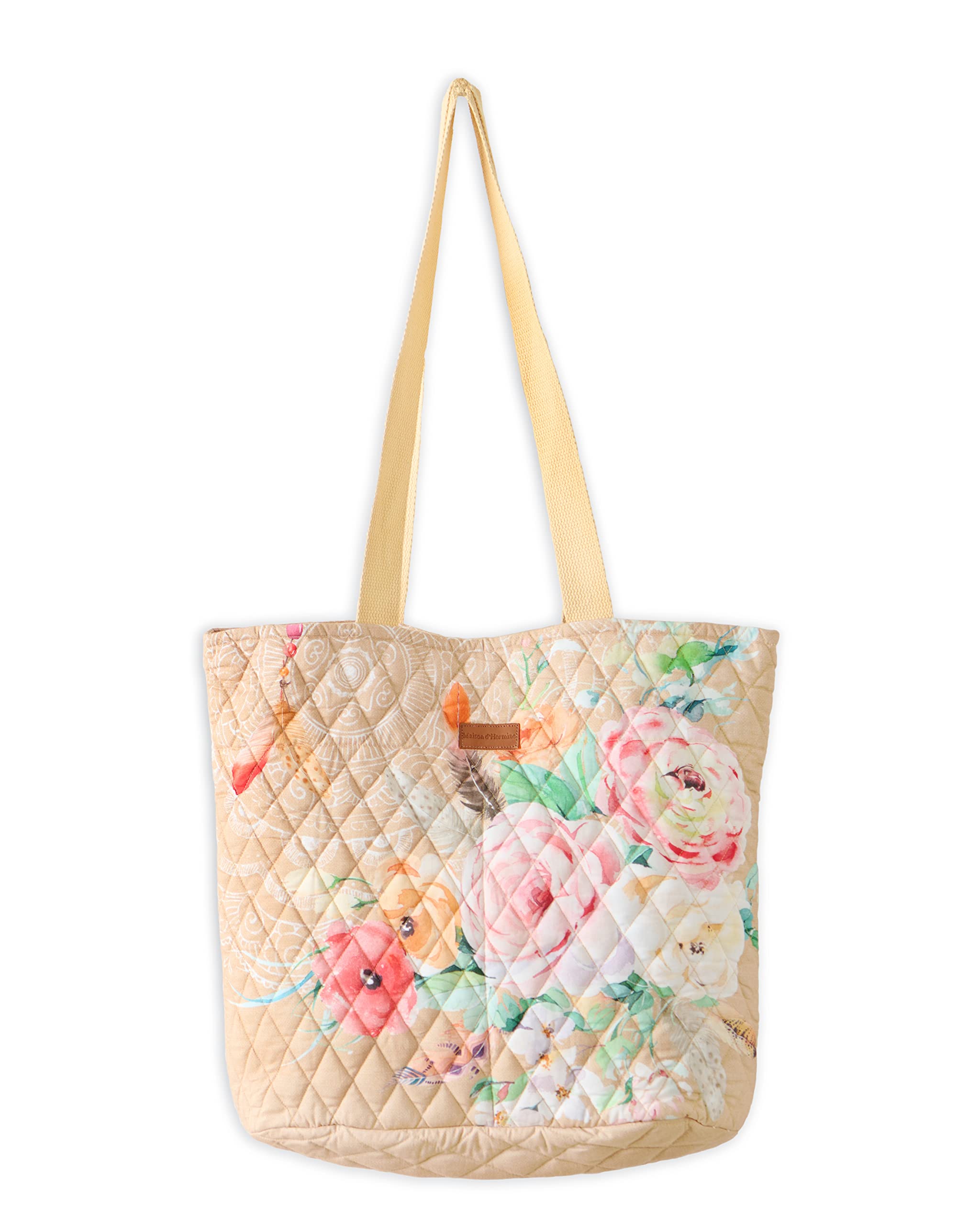 Maison d' Hermine Shopping Bags Cotton Quilted Tote Bag with Zipper Pockets Small Pouch Reusable Grocery Bag Work Travel