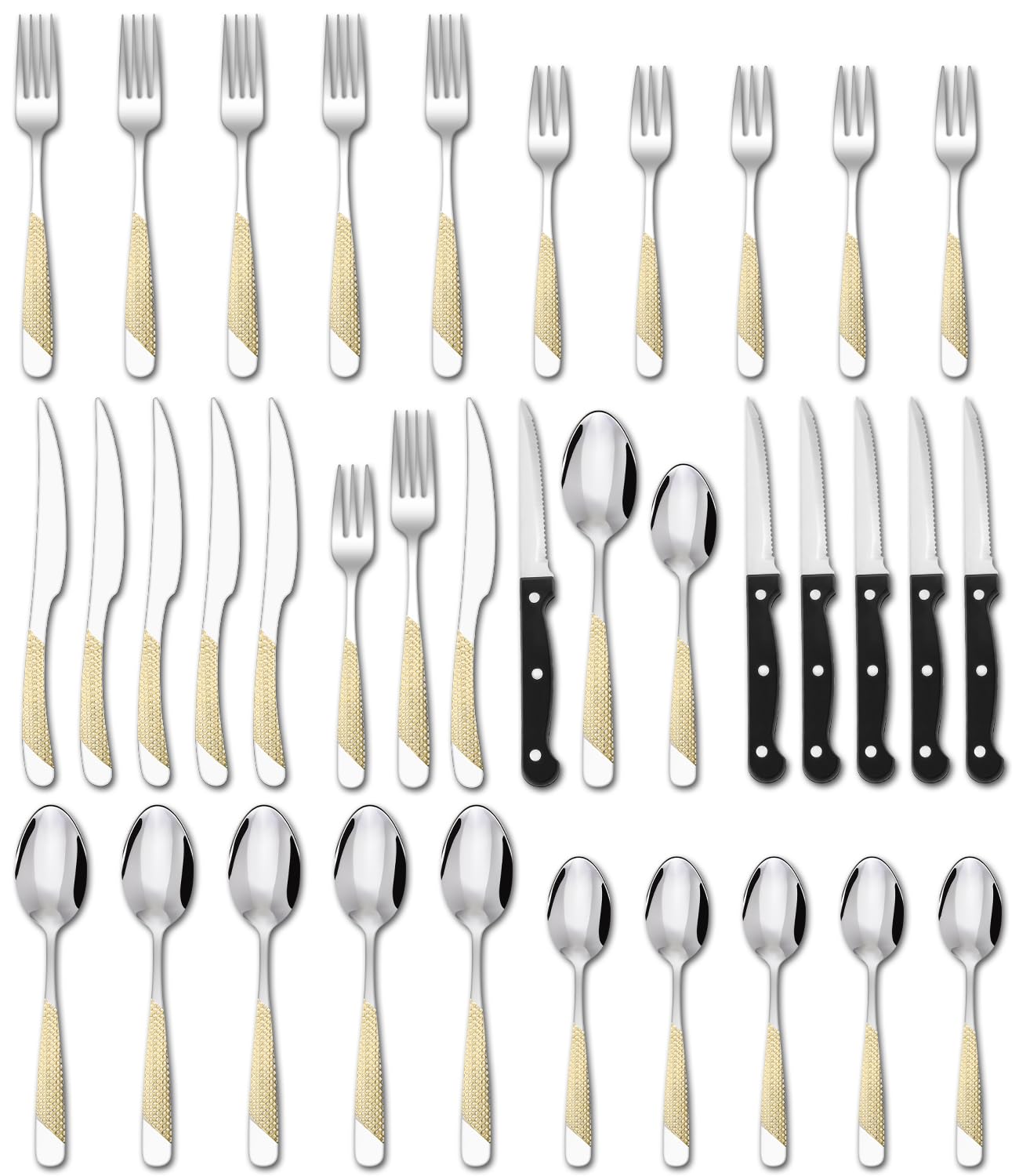 Xespis Set Posate 6 Persone, 36 Pezzi Posate Acciaio Inox, con Forchette Cucchiai e Coltelli, Posate Eleganti, Altamente Lucidate e Lavabili in Lavastoviglie, per Casa, Festa, Ristorante