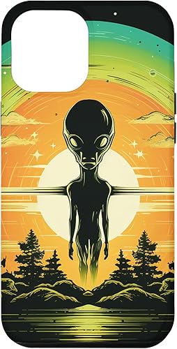 iPhone 14 Pro Max Cute Green Alien Head UFO Space Face  Alien Case