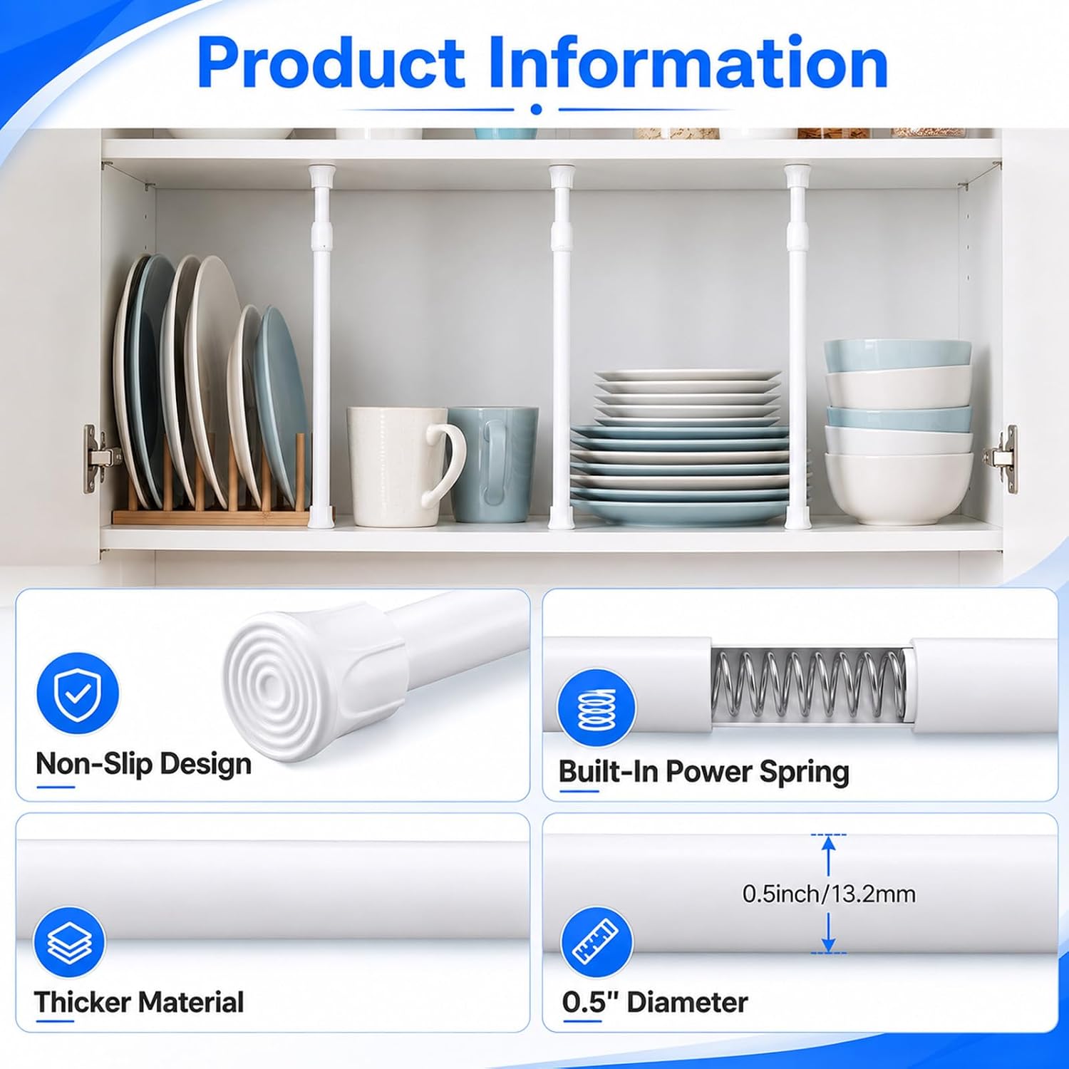 4Pcs Small Tension Rod, 10 to 15 Inch White Mini Spring Curtain Rod
