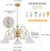 Vista 6 de 5-Light Vintage Chandeliers in Matte Brass Finish with Crystal Glass Shades, Retro Chandelier Light for Dining Room,Hallway,Kitchen