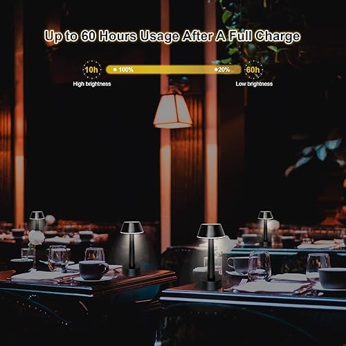 Miniatura 8 de Egobasic Lámpara de mesa pequeña recargable inalámbrica portátil, funciona con pilas, táctil, de 3 vías, regulable, de metal, para dormitorio,