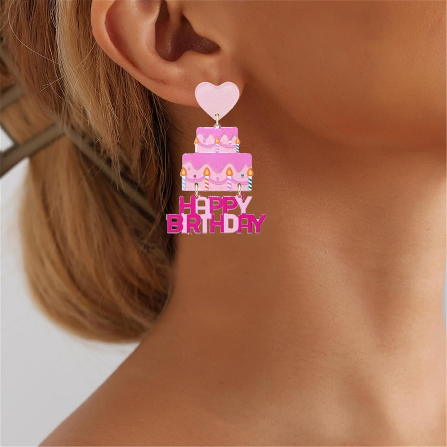 coadipress Birthday Earrings for Women Glitter Happy Birthday Dangle Earrings Colorful Cake Drop Earrings Sparkle Letter Happy Birthday Earrings Celebration Birthday Holiday Party Fashion Jewelry - Image 3