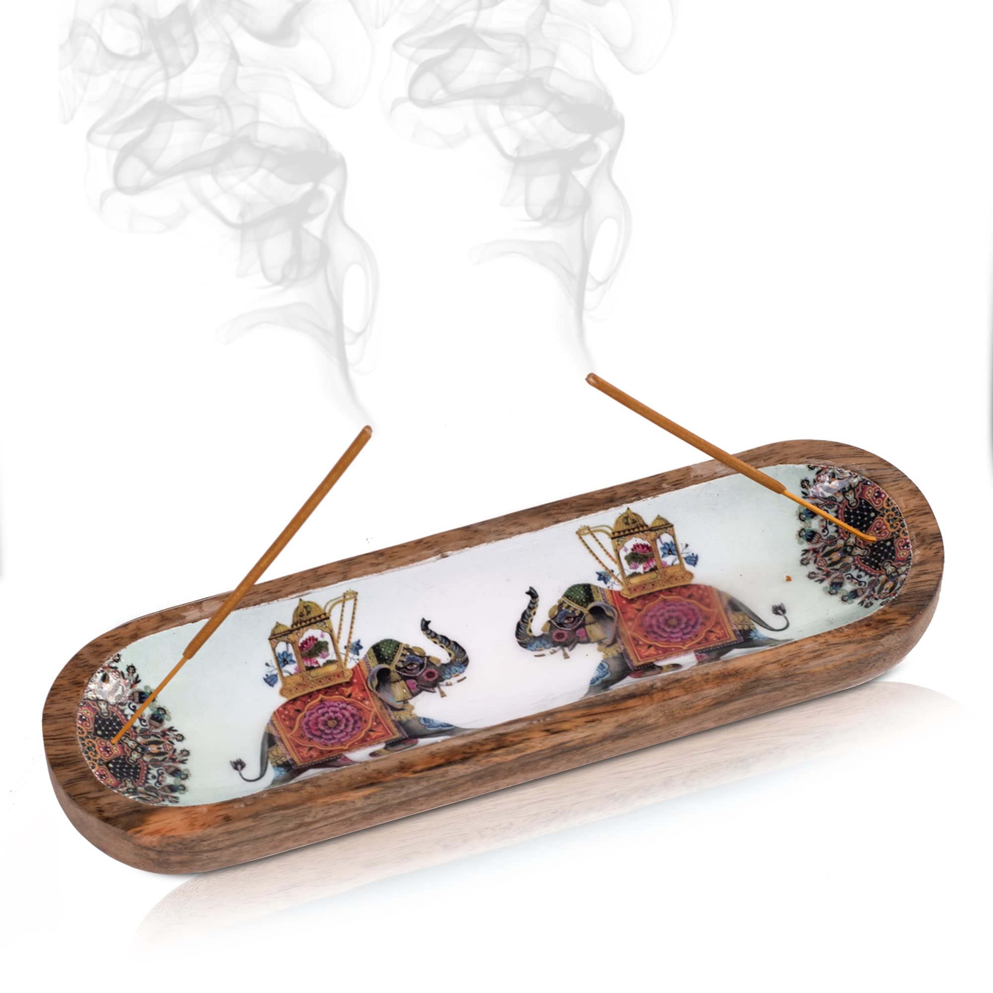 Krati ExportsIncense Stick Holder Wood Ash Catcher Handmade Holder Catch All Ashes Wood Incense Burner, Ash Catcher, Boat Shaped, Wiccan, Pagan 10 x 3 x 1.5 inch (White)