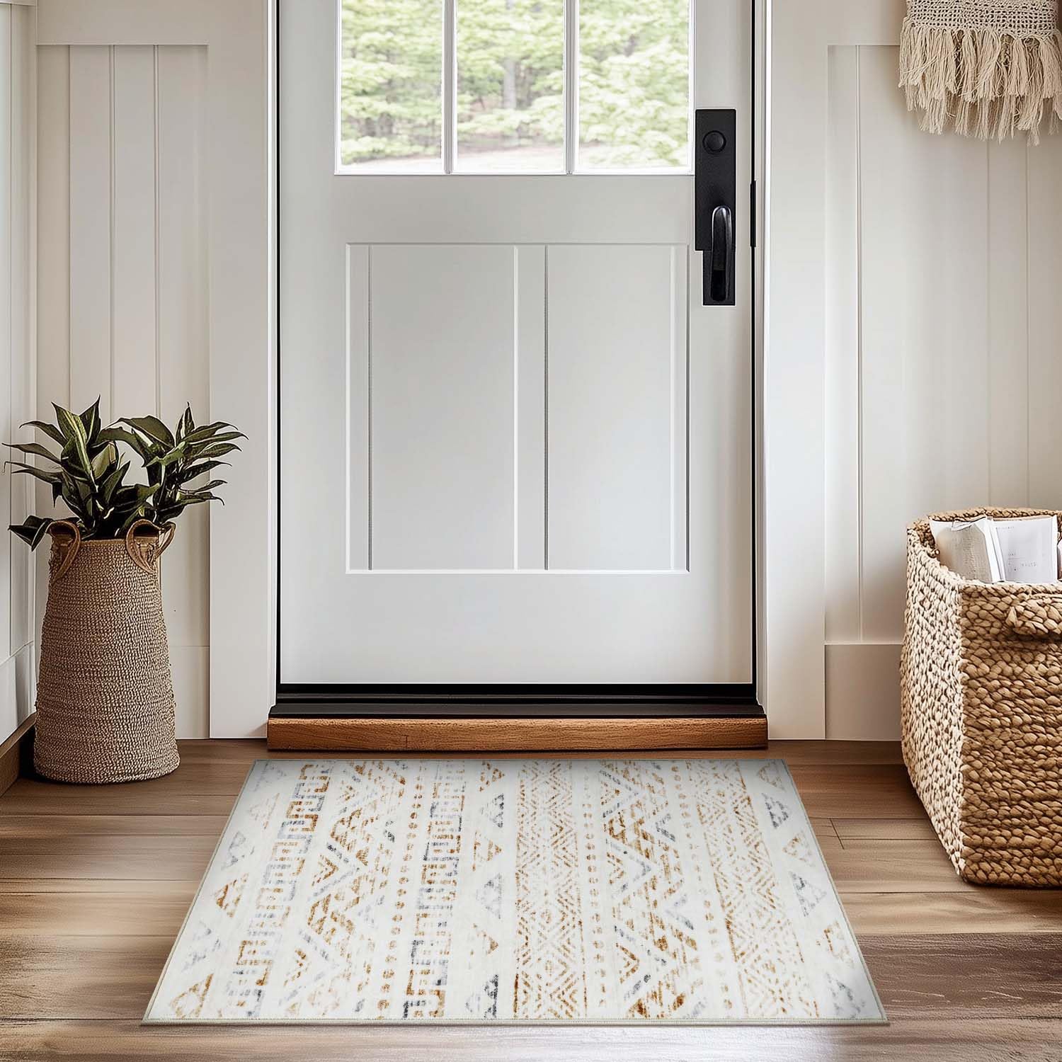 jinchan Boho 2x3 Rugs for Entryway - Machine Washable Doormat Moroccan Soft Throw Rug Bohemian Diamond Non-Slip Carpet for Entrance Kitchen Laundry