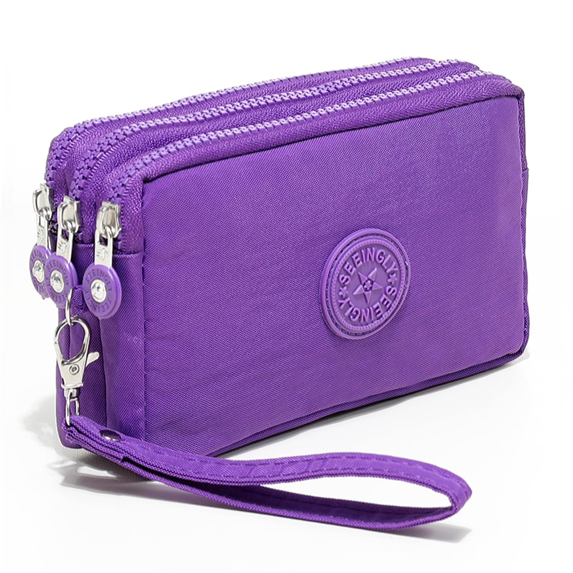 Multifunction 3 Layers Zipper Key Card Phone Pouch Coin Money Bag Purse Wallet (Purple)